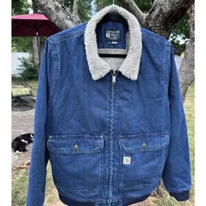 Carhartt Womens Denim Sherpa Lined Jacket Large 0J5446-W Relaxed Fit Workwear